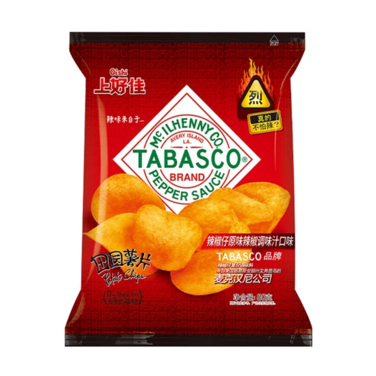 Картофельные чипсы со вкусом табаско Oishi 80гр., Китай