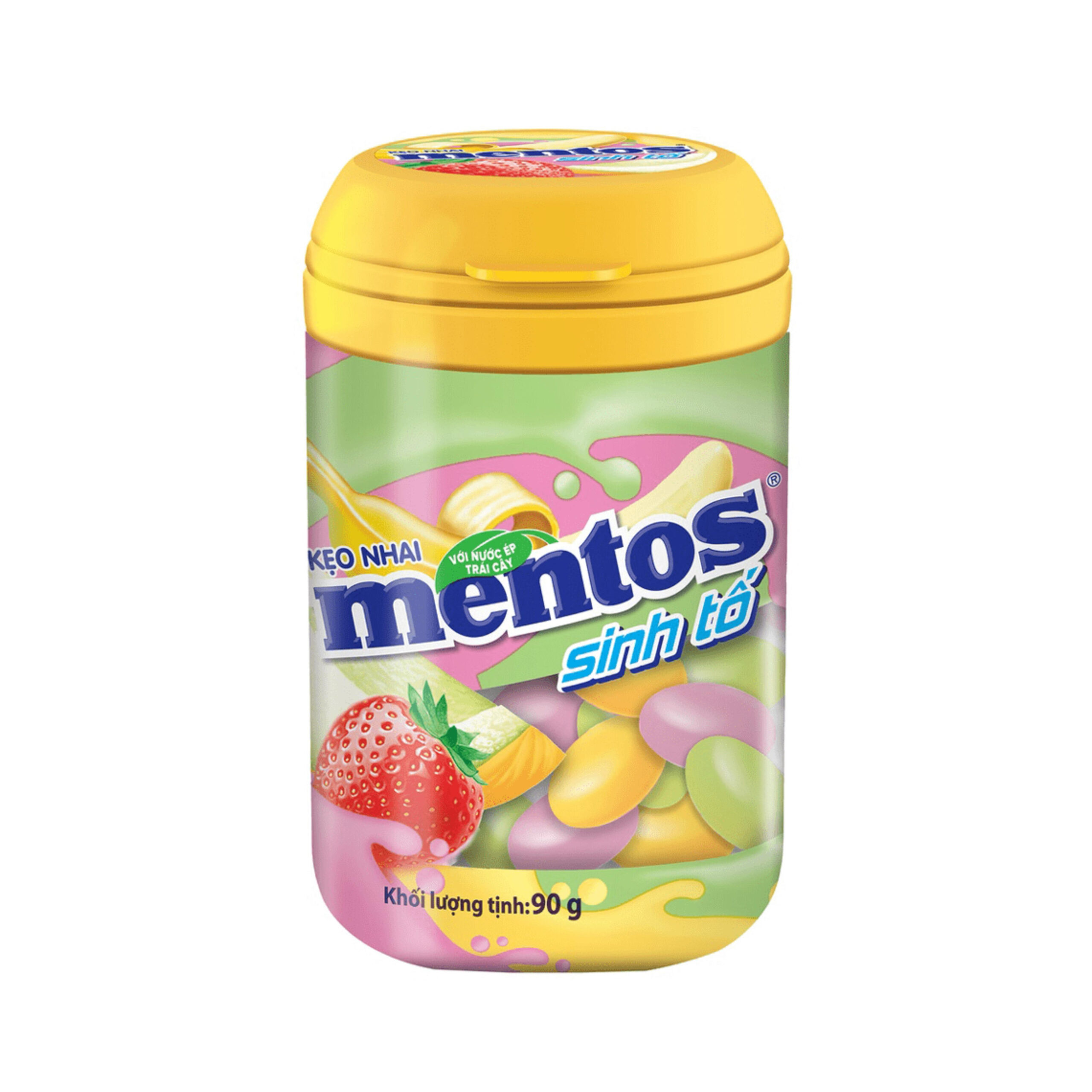 Жевательные конфеты со вкусом смузи из клубники, банана и дыни Mentos 90гр., Вьетнам