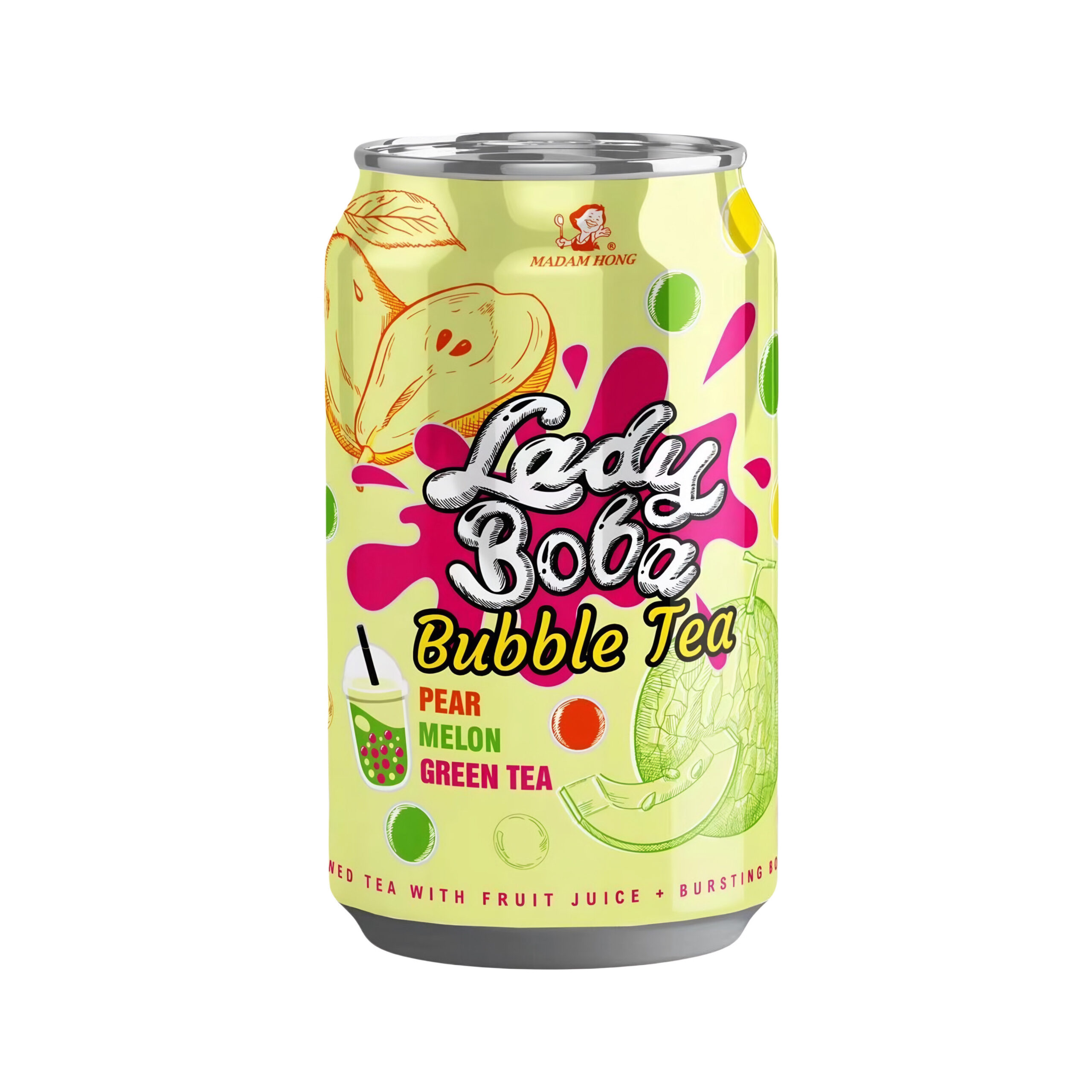 Чай со вкусом груши и дыни «Lady Boba» Bubble Tea Madam Hong 320мл., Тайвань